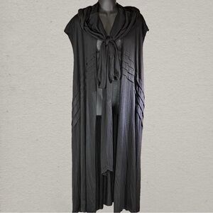 SOLD: Dolls Kill / Darker Wavs Black Hooded Open Front Wrap Vest / Cardigan